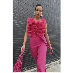 INA i:na Sleeveless Hot Pink Ruffle Jumpsuit, Medium, Cropped, NWT